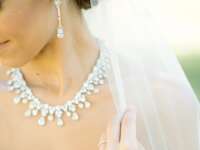 Bridal jewelry: diamond necklace and earrings 