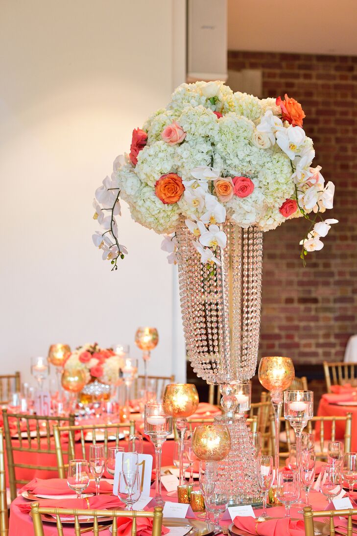 Tall Crystal Draped Hydrangea Centerpieces