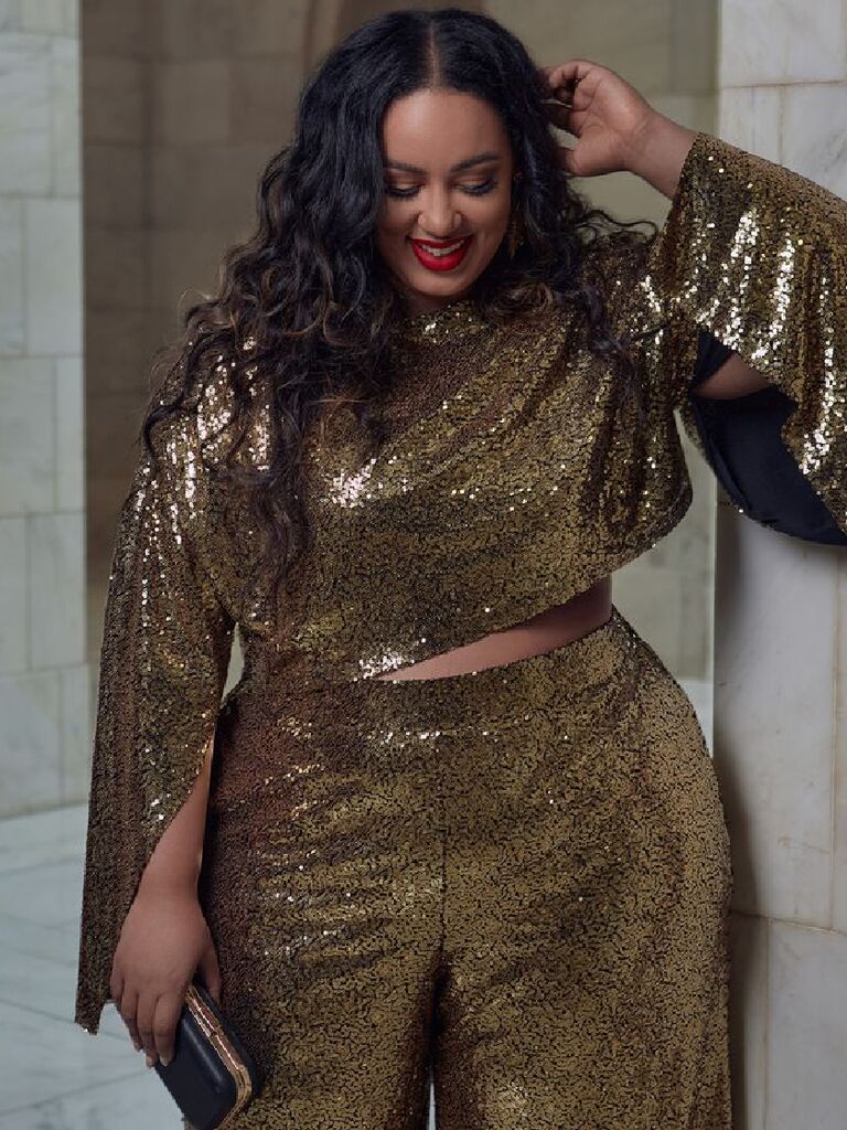 Sequin gold shirt and trouser set