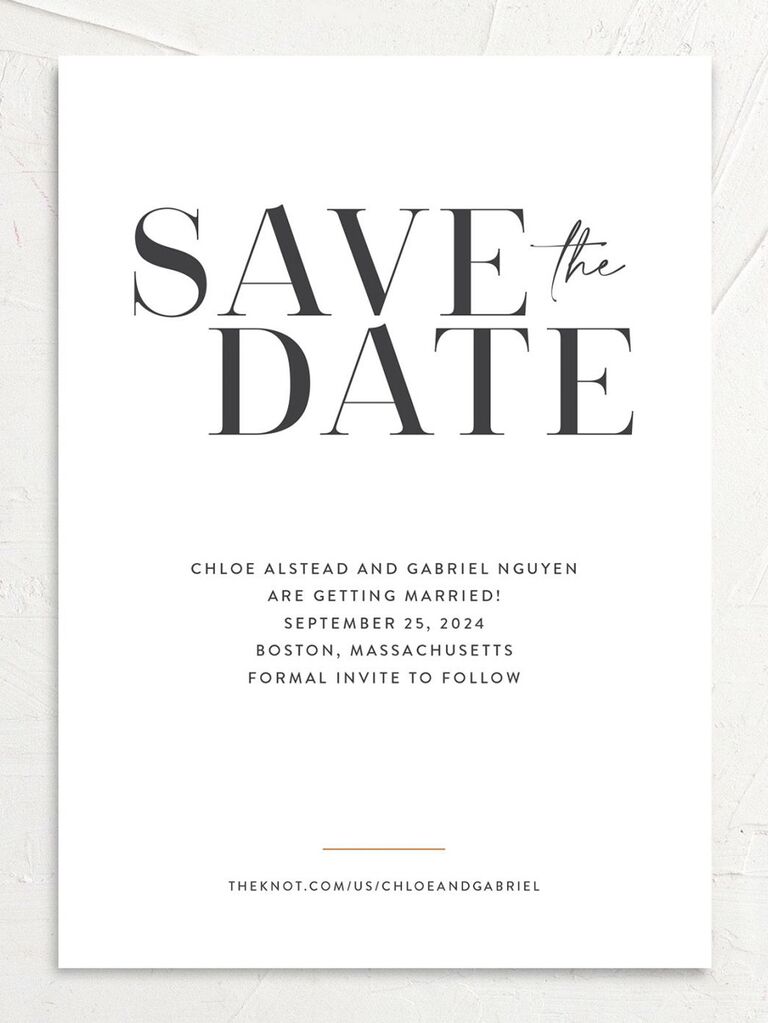 the knot white and black minimal chic simple save the date card
