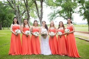 Strapless Peach Chiffon Bridesmaid Dresses