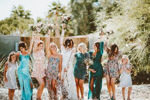 Mismatched Dusty Rose and Turquoise Bridesmaid Dresses