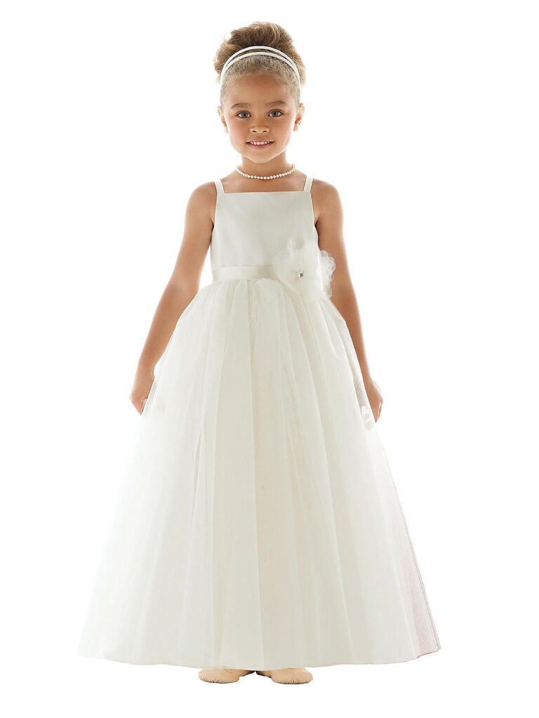 the dessy group white flower girl dress with tulle skirt