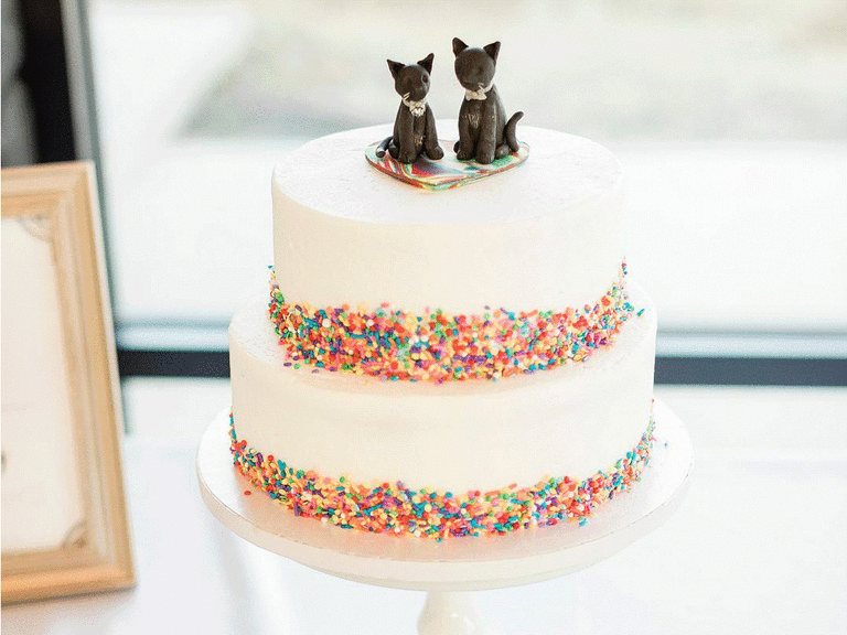 Two black cat animal wedding cake toppers.