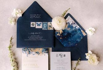 The Knot Invitations envelope printed with guest and return addresses