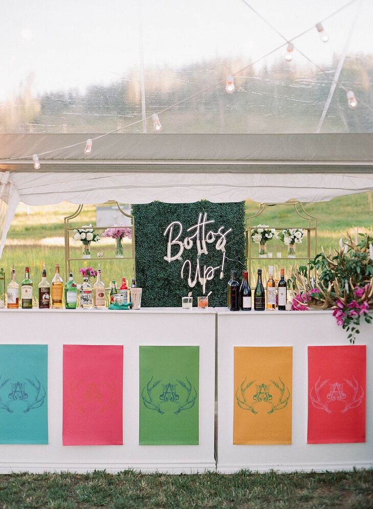 Colorful Custom Jewel-Tone Bar at Wedding Reception