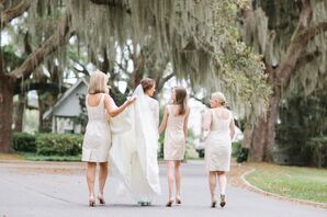 Short, Sleeveless, Silk Champagne-Colored Bridesmaid Dresses
