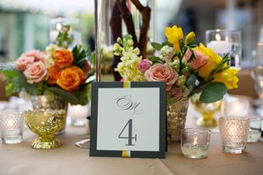 Simple, Personalized Gray, White and Yellow Table Numbers