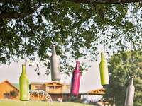 Hanging wine bottle ceremony backdrop