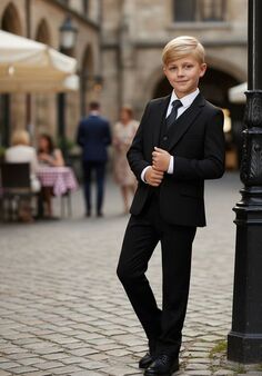 BLACKTIE "Liam" Onyx Black Suit (5-Piece Set) Flower Girl Dress and Ring Bearer Outfit