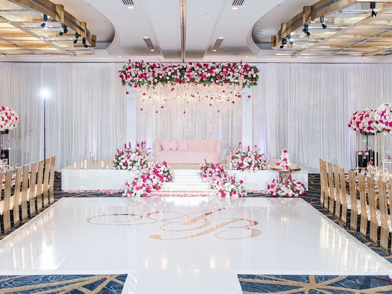 Gold monogrammed dance floor. 