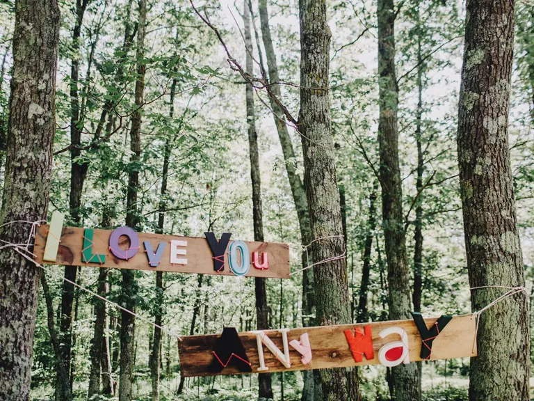 'I love you any way' rustic engagement photo prop signs