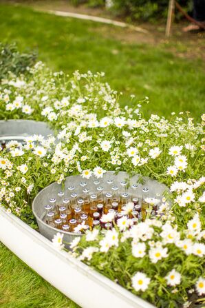 Circular Steel Beverage Tub Tucked in Daisies