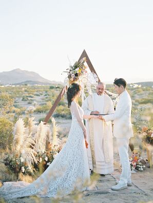 The Bride and Groom Shared Vows in an Intimate Desert Elopement Ceremony