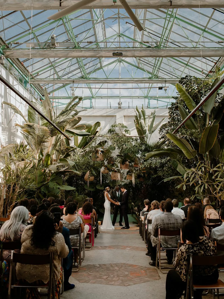 A garden glasshouse ceremony space at Valentine in Los Angeles, California