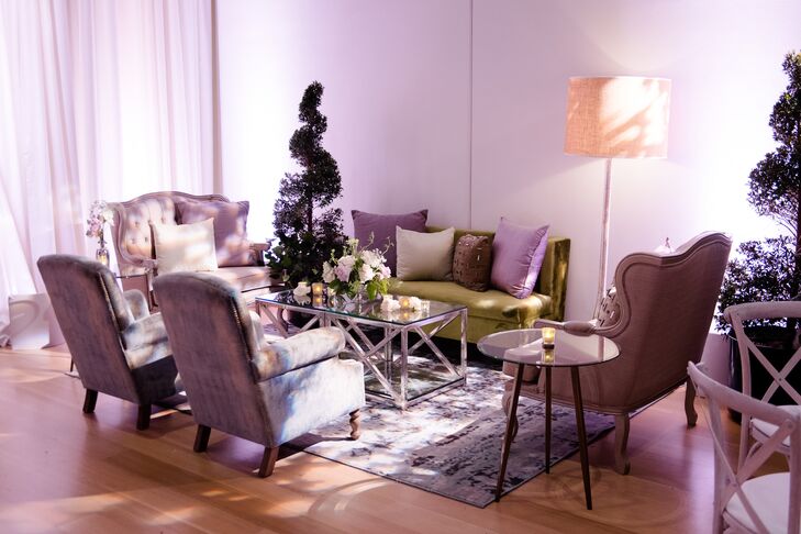 Moody Purple Lounge Area for Reception at The Chicago Art Institute