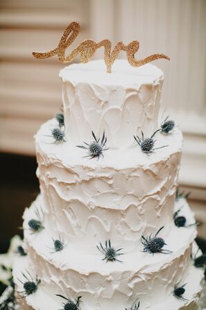 Rustic Blue Thistle-Decorated Wedding Cake