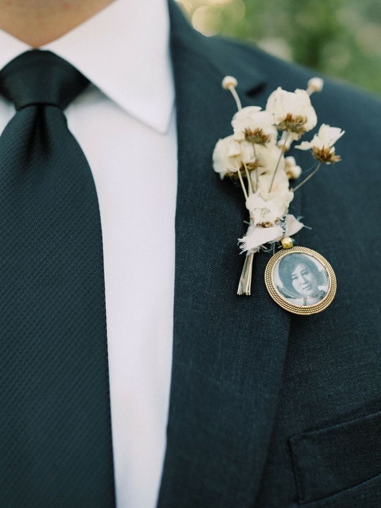 boutonniere with heirloom photograph charm