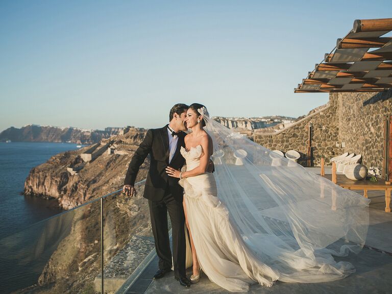 Bride and groom portrait in Santorini, Greece