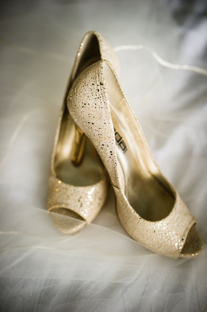 Christina wore these speckled metallic peep-toe heels down the aisle on her wedding day.