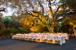 Elegant Outdoor Reception Space with Lit Trees