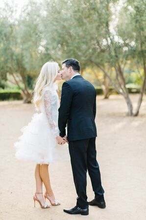 Short Wedding Dress with Lace and Tiered Tulle Skirt