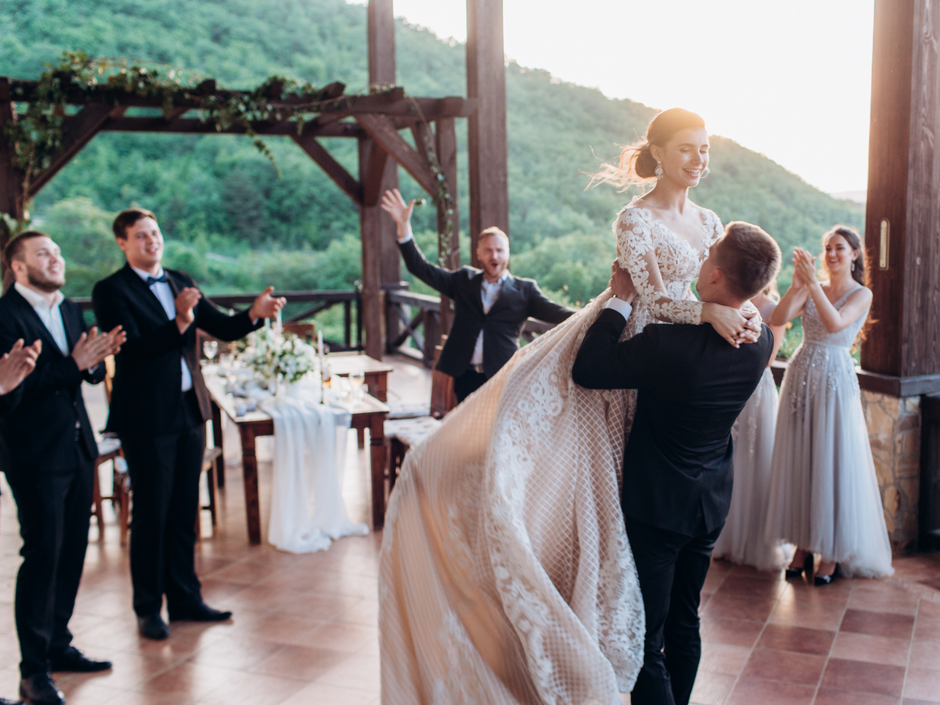Couple dancing first dance at wedding 