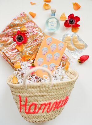 Colorful Woven Wedding Welcome Bag With Orange Gifts