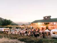 Outdoor backyard wedding with mountain views