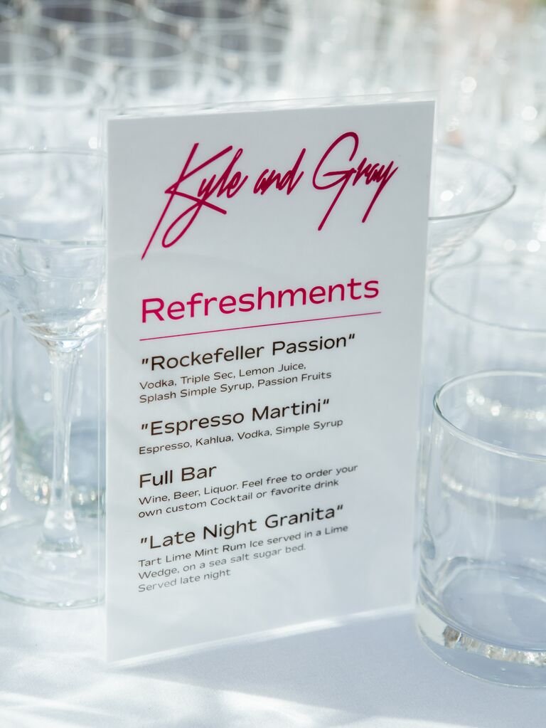 wedding signature drink sign with viva magenta text