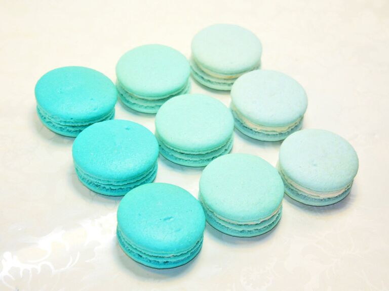 Tiffany blue macarons in three shades