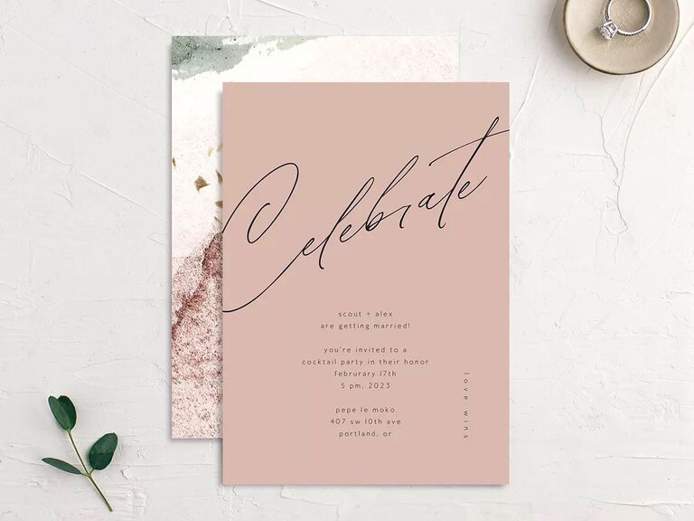 Mauve watercolor engagement party invite