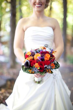 Orange Purple and Red Bridal Bouquet with Roses