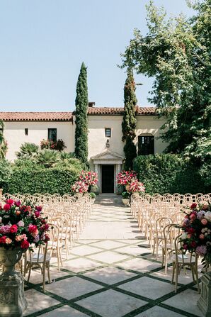 Garden Wedding Ceremony at Estate in Santa Barbara With Jewel-Tone Flowers