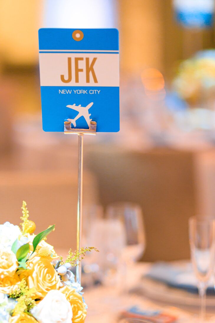 Modern Blue and Gold Airport-Inspired Table Names