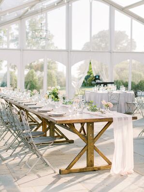 Farm Table Decorated With Table Runner at Market at Grelen in Somerset, Virginia