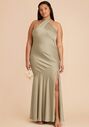 Birdy Grey Stephanie Matte Satin Dress in Moss Green Halter Bridesmaid Dress - thumbnail - 4