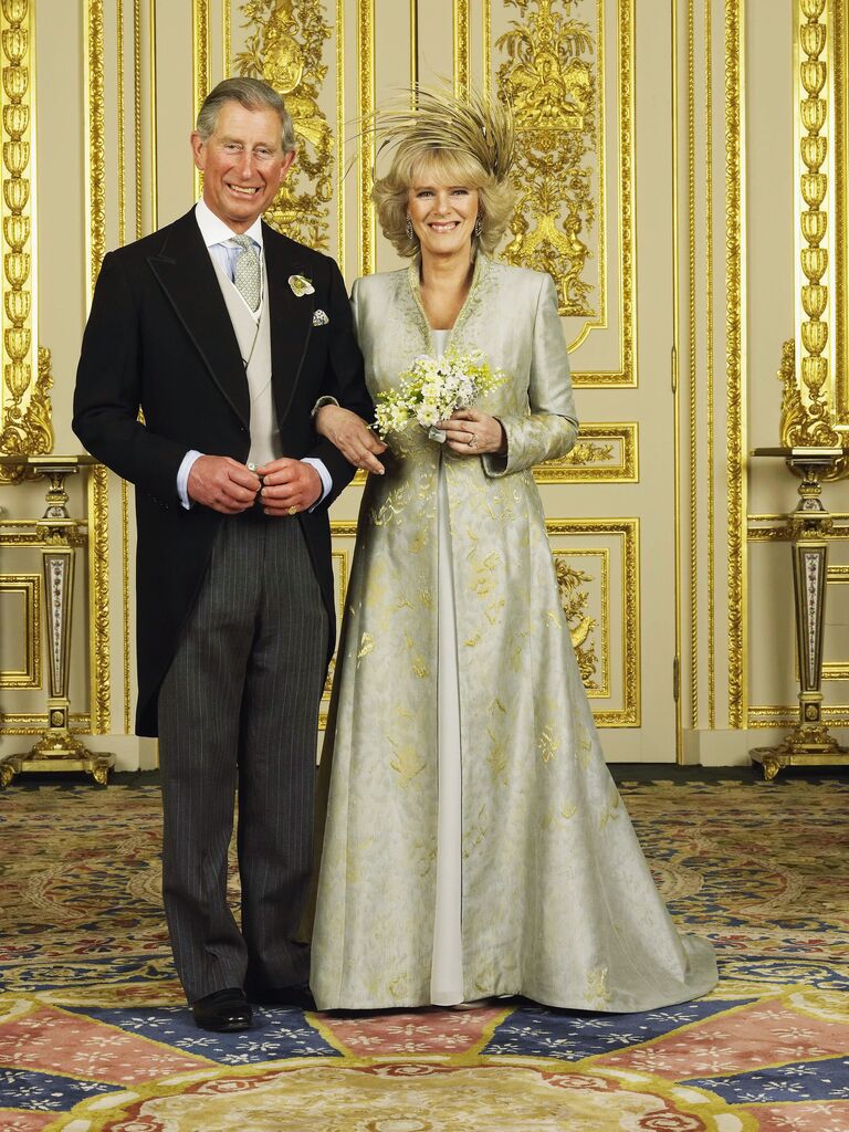Queen Consort Camilla Parkler-Bowles' royal wedding dress to wedding with King Charles