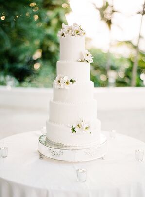 White Wedding Cake With Sugar Flowers