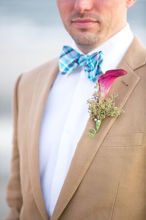 Colorful Bow Tie with Purple Calla Lilly Boutonniere