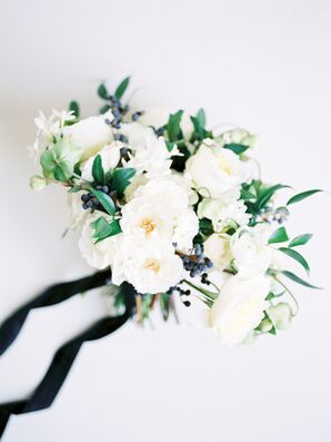 Bridal Bouquet with White Roses and Pops of Greenery