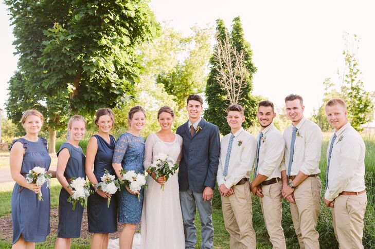 Blue-Accented Wedding Party Attire