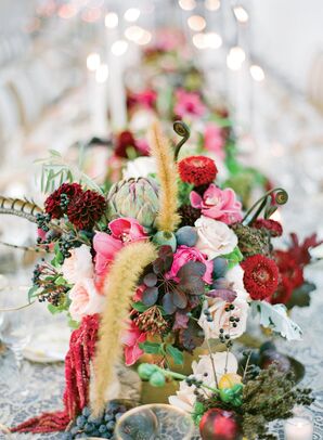 Burgundy Centerpiece with Dahlias and Artichoke