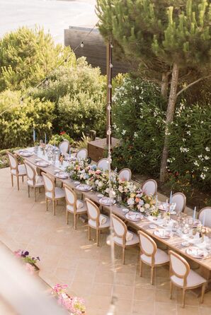 Long Farm Table With Upholstered Chairs for Elegant Reception