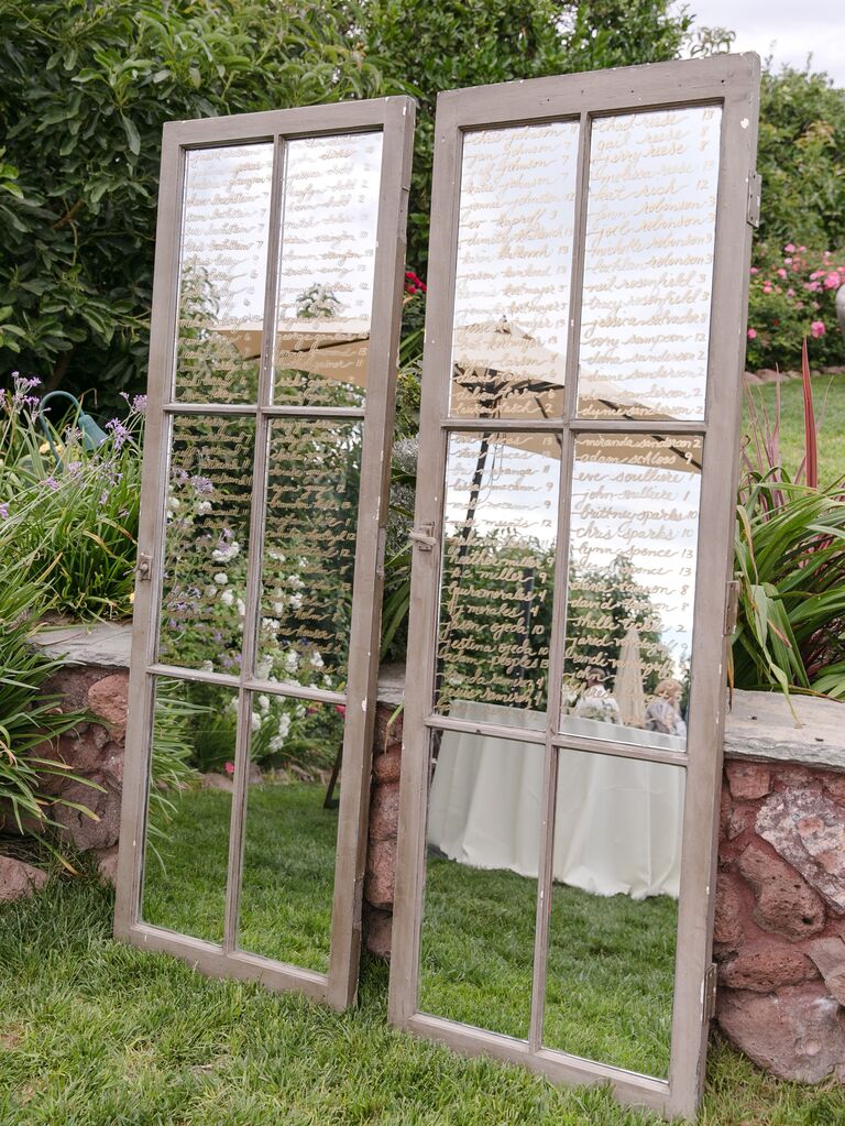 Wedding mirror signs - vintage doors with guests' names