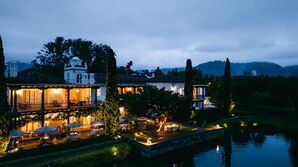 Villa Bokeh, Lakefront Historic Estate in Guatemala, at Night With Lights