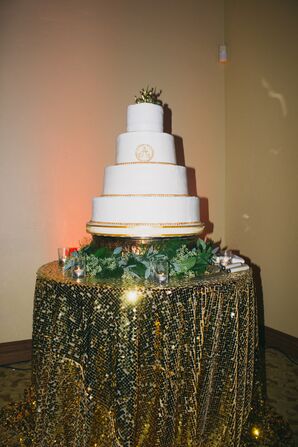 White Wedding Cake With Gold Accents