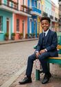 Little Tuxedos "Mason" Kids Navy Suit (5-Piece Set) Flower Girl Dress and Ring Bearer Outfit - thumbnail - 1