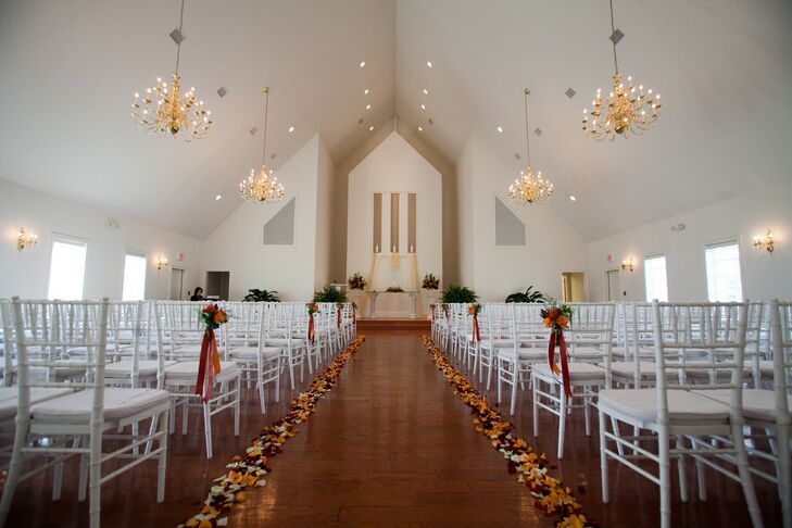 Chapel Ceremony with Flower Petal Aisle Decor