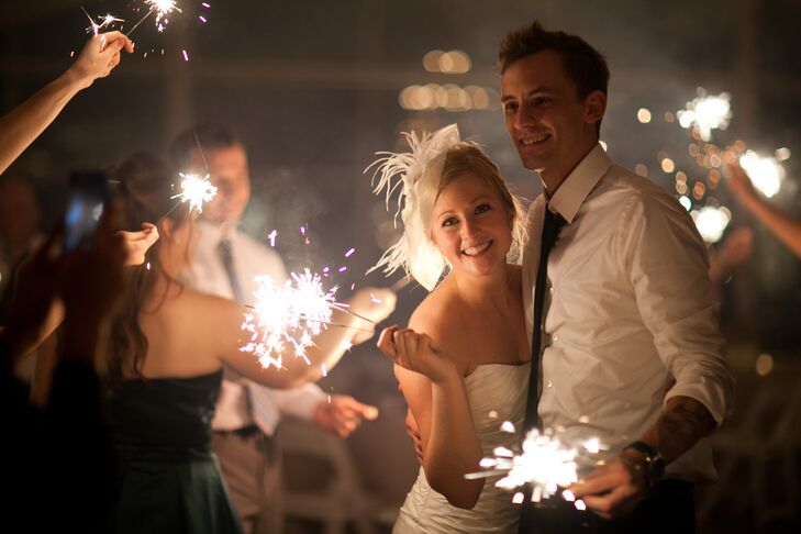 Bride and Groom During Sparkler Send-Off